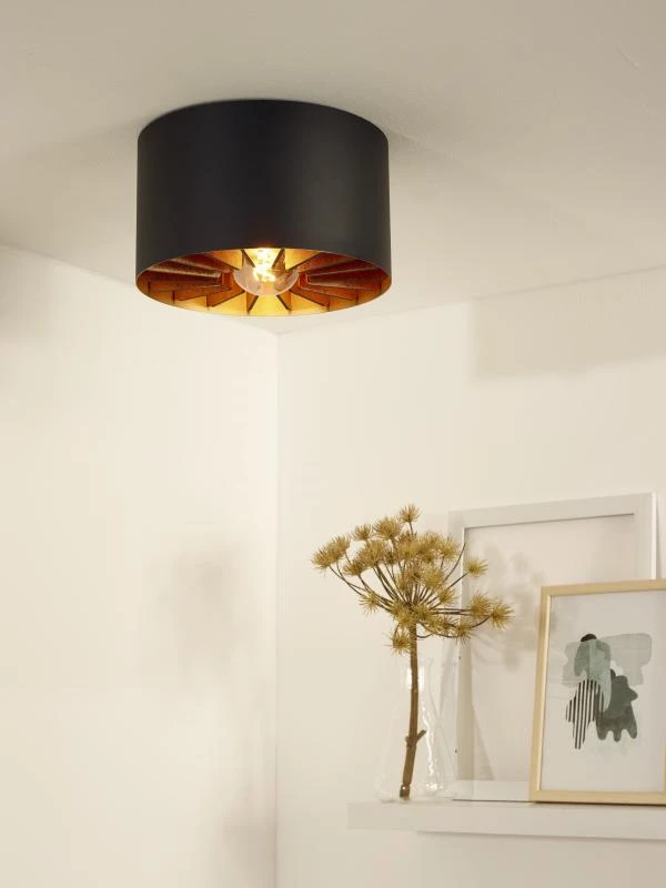 Lucide ZIDANE - Lámpara de techo - Ø 30 cm - 1xE27 - Negro - ambiente 1